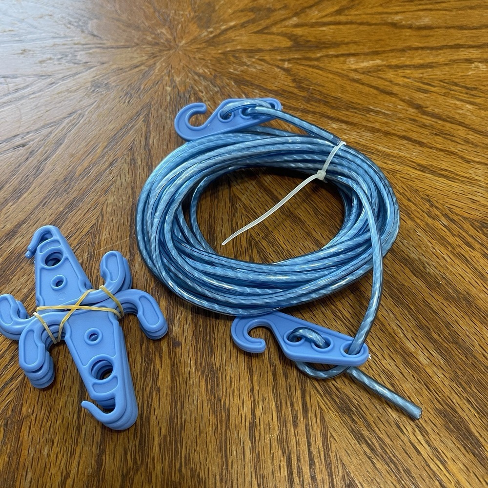 Washing Line 8 Hanging Hooks & 16.4ft Clotheline Windproof Pegs Clothing Secured